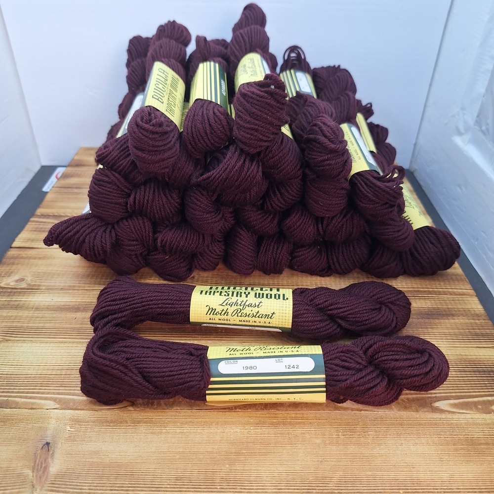 35 Vtg Bucilla Tapestry Wool Yarn Skeins 40yds Maroon Color 1980 Lot 1242